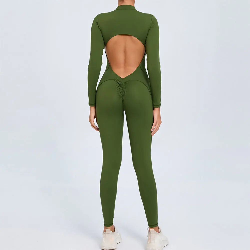 Macacão Fitness Feminino Longo – Manga Comprida, Decote Aberto & Zíper Frontal | One Piece Fit Diamond