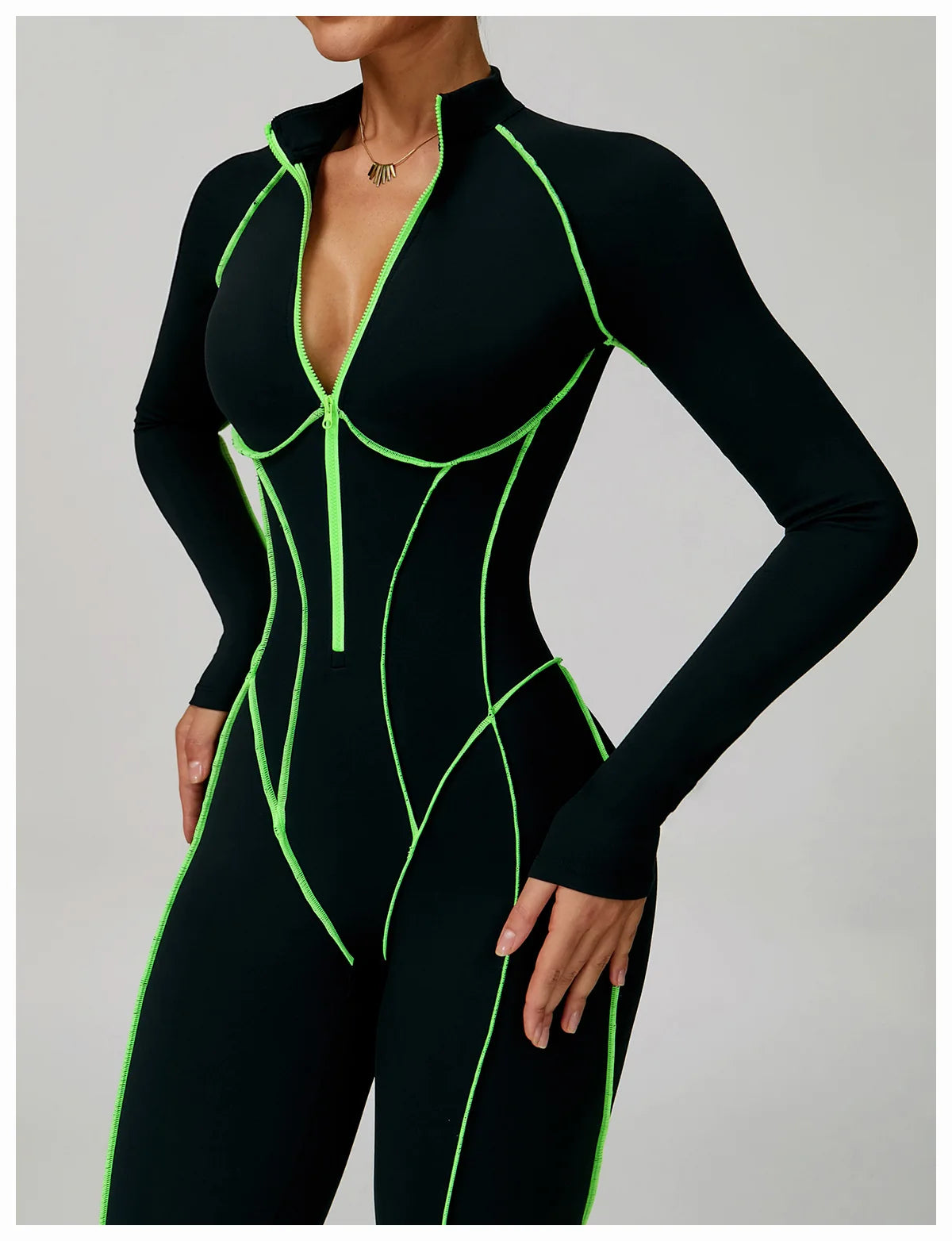 Macacão Fitness Feminino Curto com Manga Longa e Zíper – One Piece | Fit Diamond