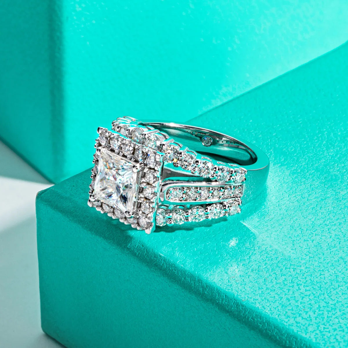 Anel de Noivado Moissanita Princess Cut 3.88ct D Color em Prata 925 Luxo Feminino