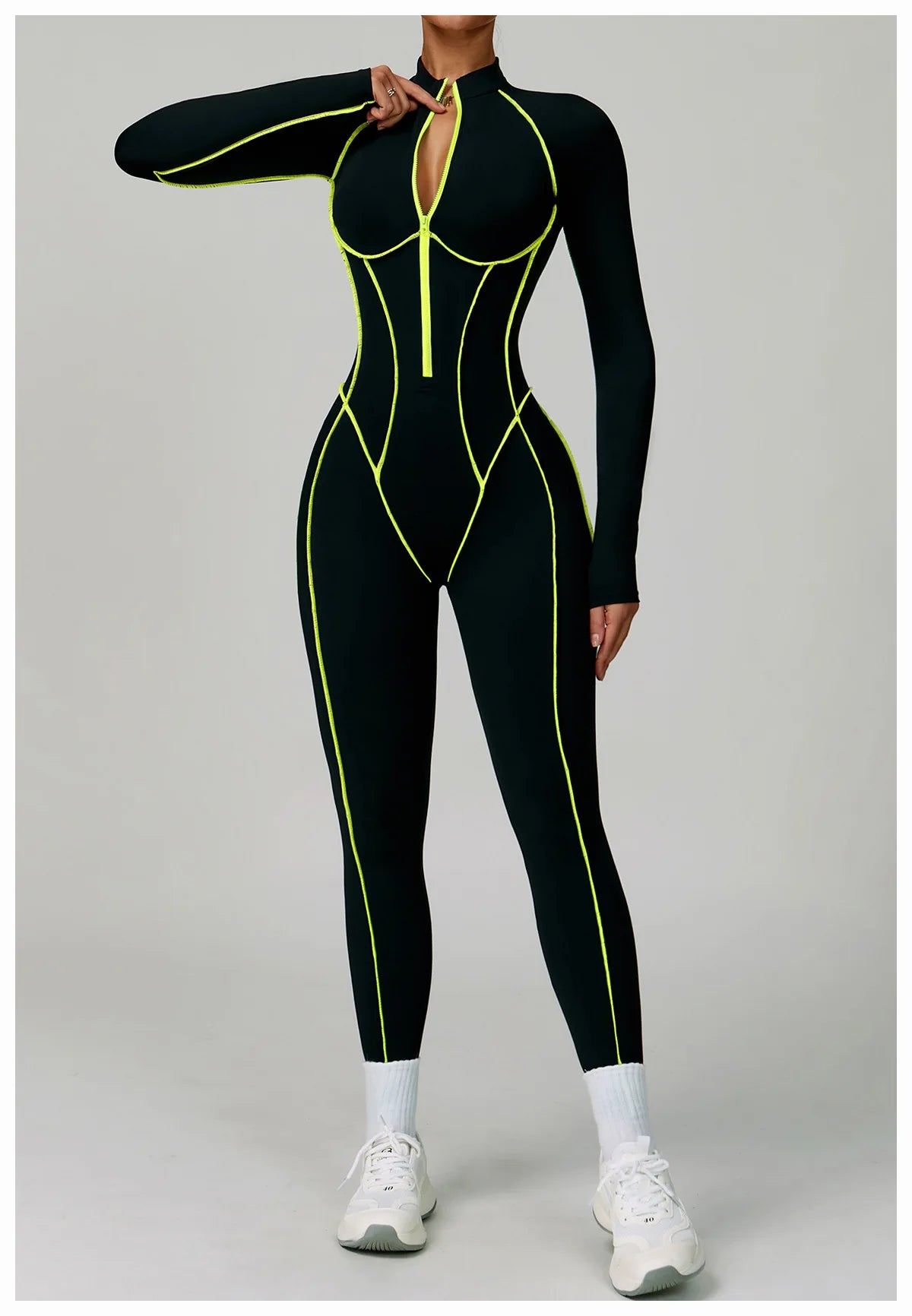 Macacão Fitness Feminino Curto com Manga Longa e Zíper – One Piece | Fit Diamond