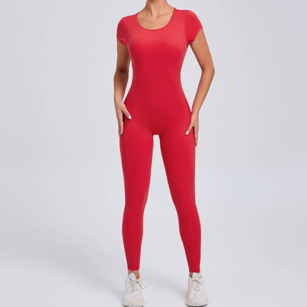 Macacão Fitness Feminino One Piece – Manga Curta, Modelagem Push Up, Yoga & Treino Fit Diamond