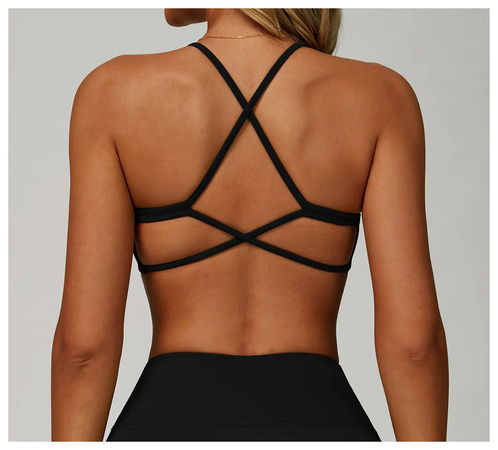 Top Esportivo Feminino Fit Diamond | Cross Shoulder Push Up, Secagem Rápida e Suporte Shockproof