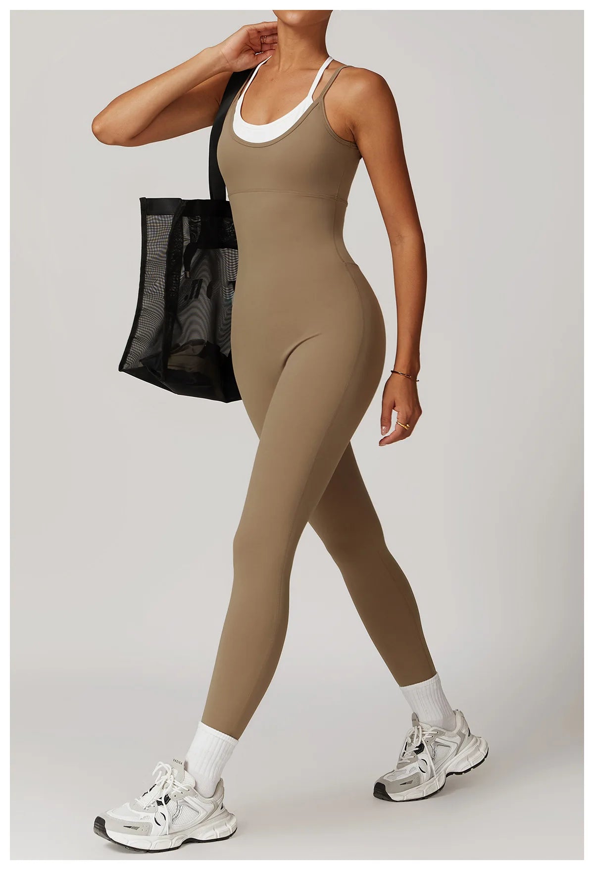 Macacão Fitness Feminino Color Block Costas Cruzadas com Bolsos | Fit Diamond