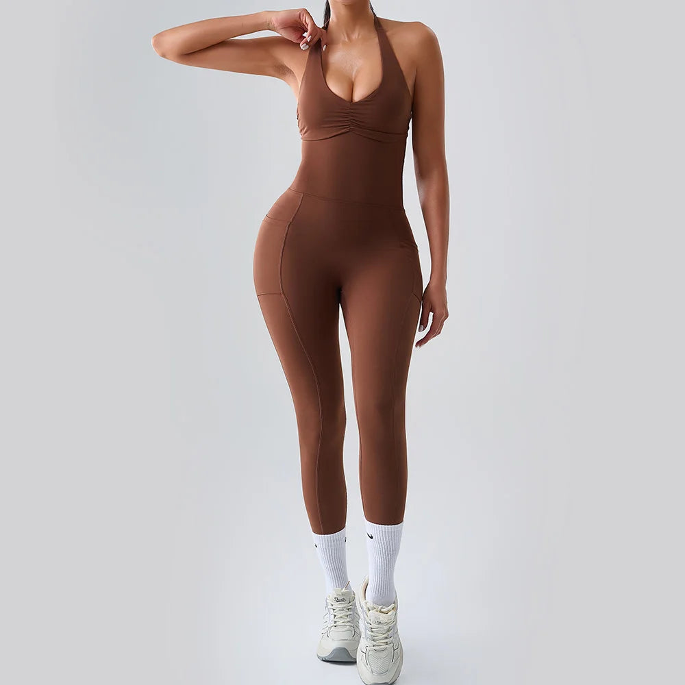 Macacão Fitness Feminino Sem Manga com Bolsos – Push Up One Piece | Fit Diamond