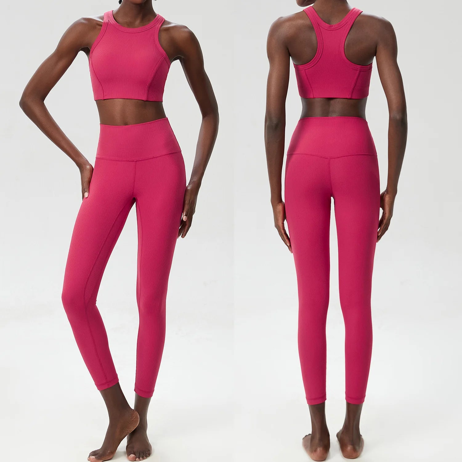Conjunto Fitness Top e Calça Feminino 2 Peças Fit Diamond – Ribbed Slim Fit Alta Sustentação