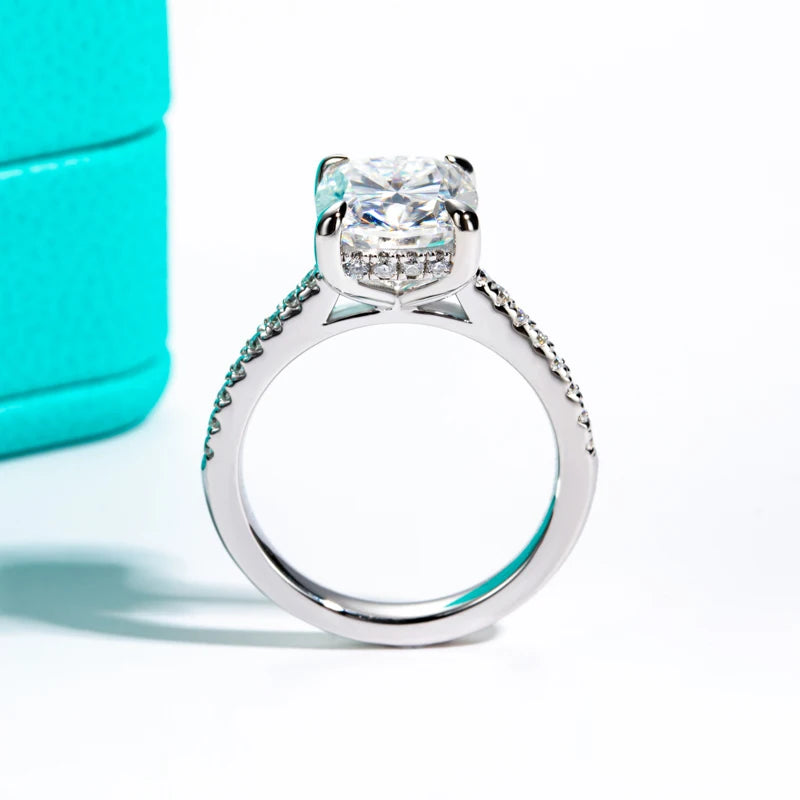 Anel de Noivado Moissanita Cushion Cut 5ct em Prata 925