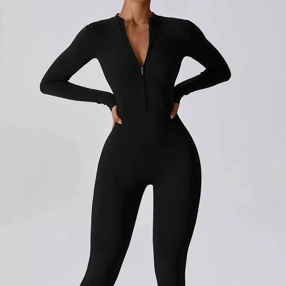 Macacão Fitness Feminino Manga Longa com Zíper – Push Up One Piece | Fit Diamond