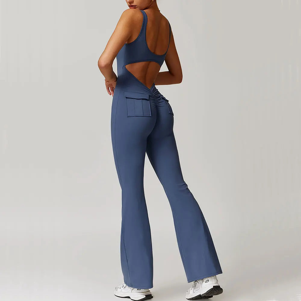 Macacão Fitness Feminino Decote V nas Costas com Bolsos – One Piece | Fit Diamond