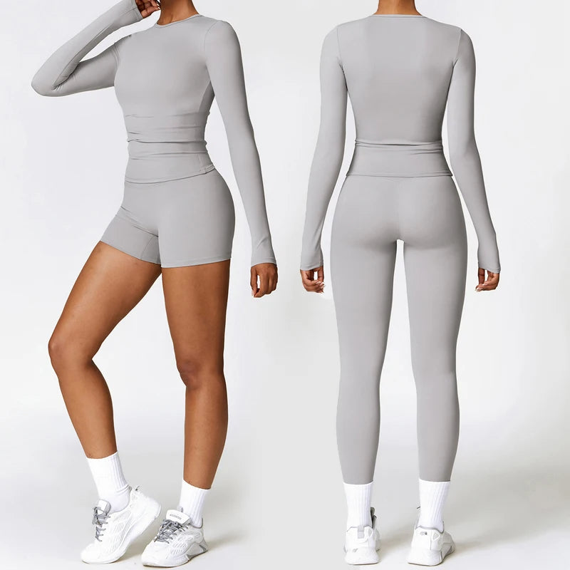 Conjunto Fitness Feminino Fit Diamonds 2 Peças — Top Manga Longa + Legging Buttery Soft de Secagem Rápida