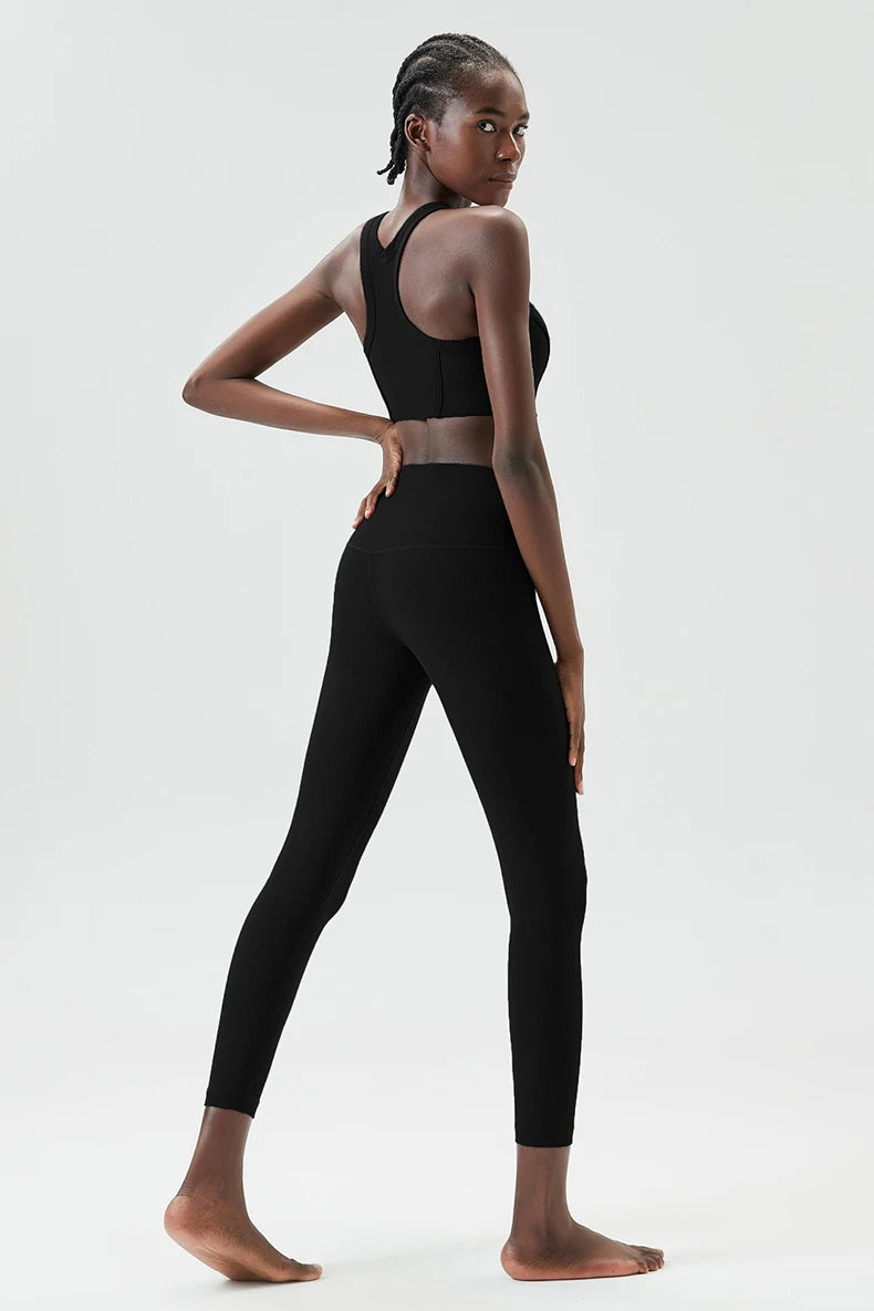 Conjunto Fitness Top e Calça Feminino 2 Peças Fit Diamond – Ribbed Slim Fit Alta Sustentação
