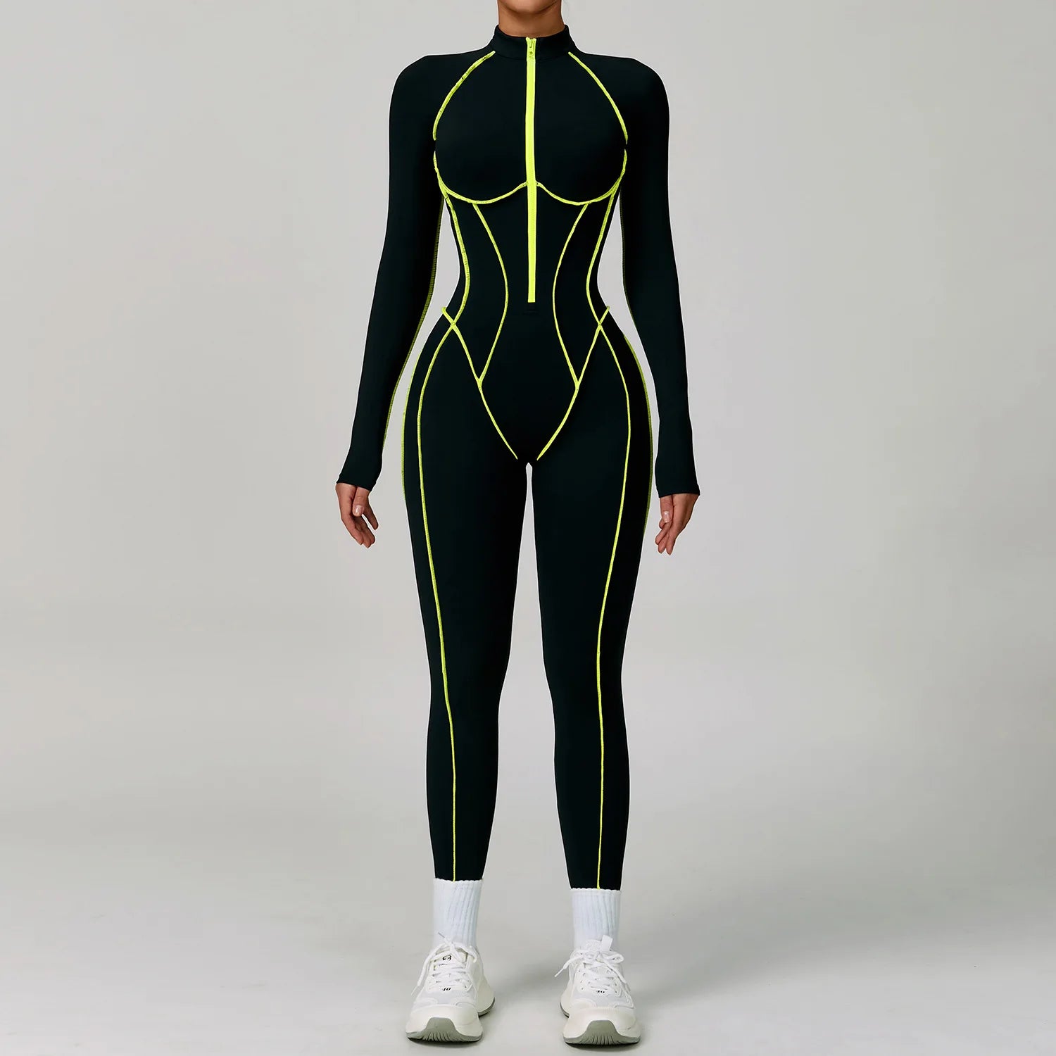 Macacão Fitness Feminino Curto com Manga Longa e Zíper – One Piece | Fit Diamond
