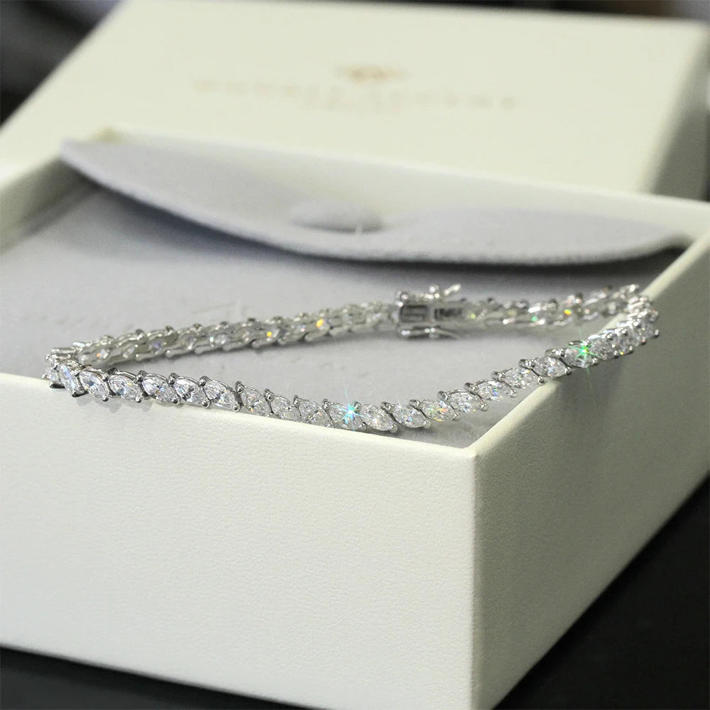 Riviera Navetes Bracelete Moissanita Marquise 0.5ct em Prata 925 com Banho de Ouro 18K