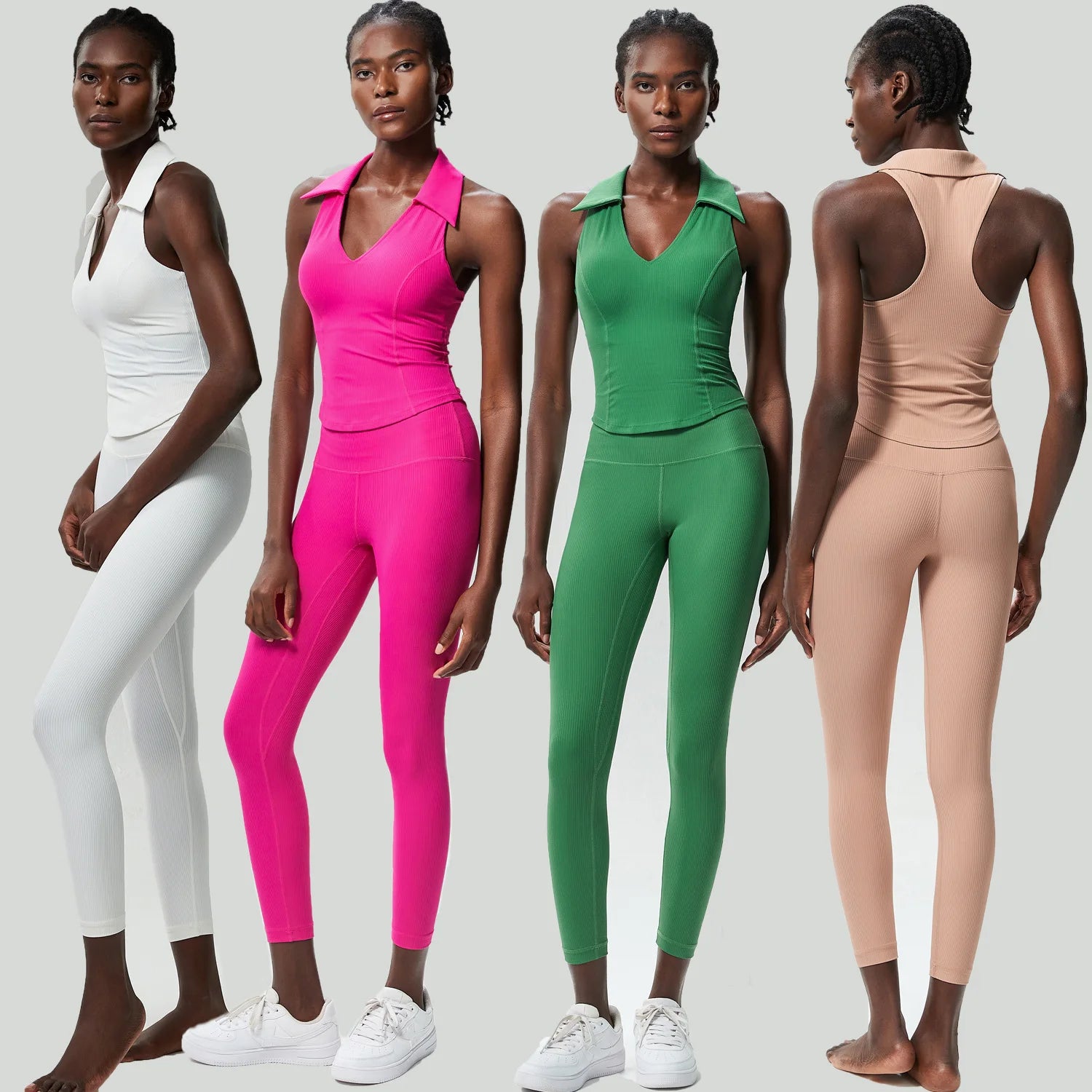 Conjunto Fitness Blusa Polo e Calça  Feminino 2 Peças Fit Diamond – Ribbed Seamless Slim Fit