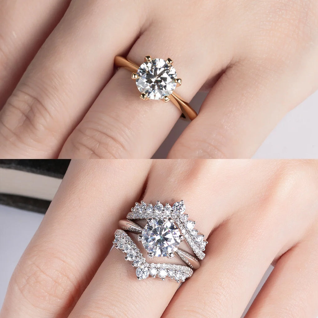 Anel Solitário de Moissanite em Prata 925 com Ouro 18K