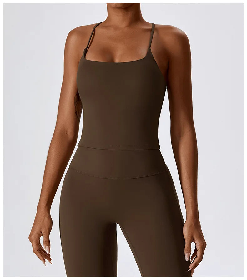 Top Feminino Fit Diamonds Buttery Soft — Bojo Removível, Costas Cruzadas e Toque de Segunda Pele