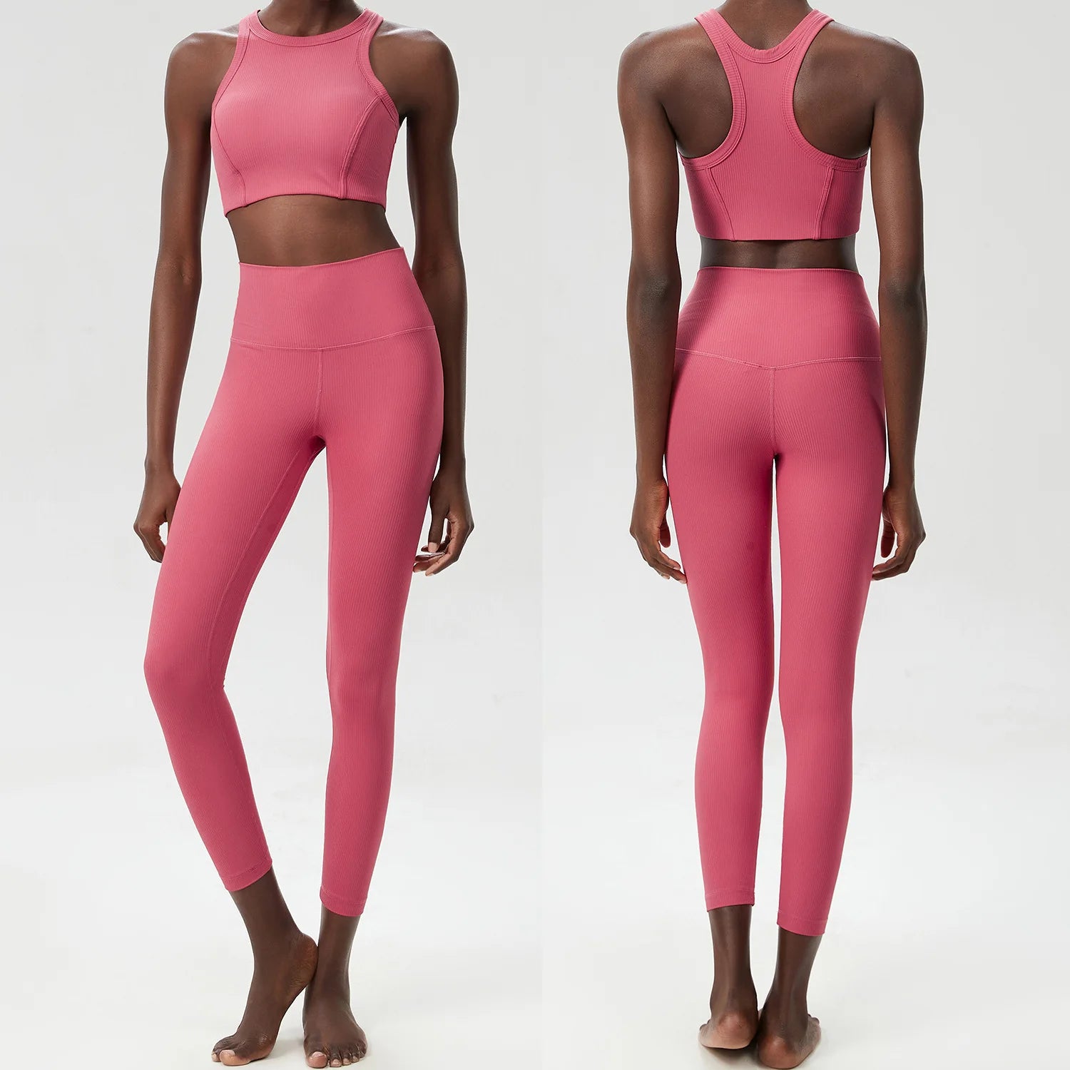 Conjunto Fitness Top e Calça Feminino 2 Peças Fit Diamond – Ribbed Slim Fit Alta Sustentação