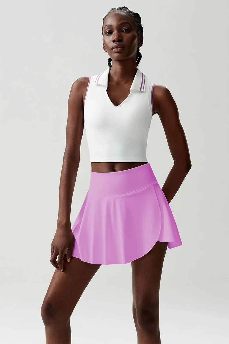Conjunto Fitness Feminino 2 Peças Fit Diamond – Saia-Short 2 em 1 Summer Tennis