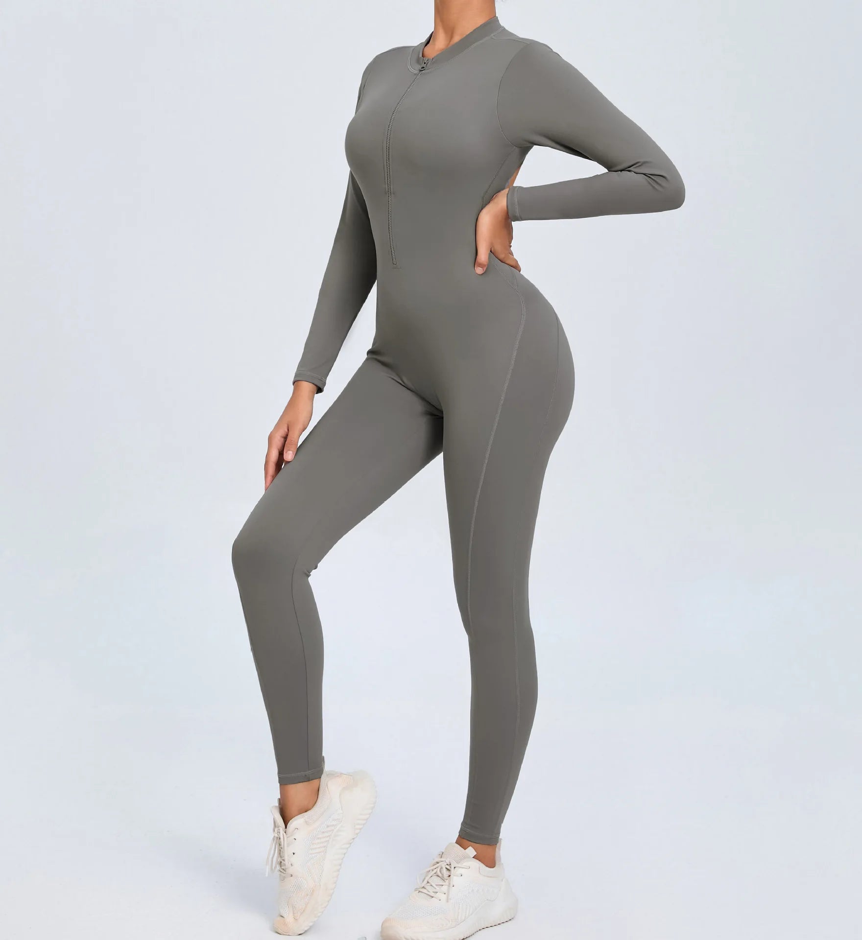Macacão Fitness Feminino Longo – Manga Comprida, Decote Aberto & Zíper Frontal | One Piece Fit Diamond