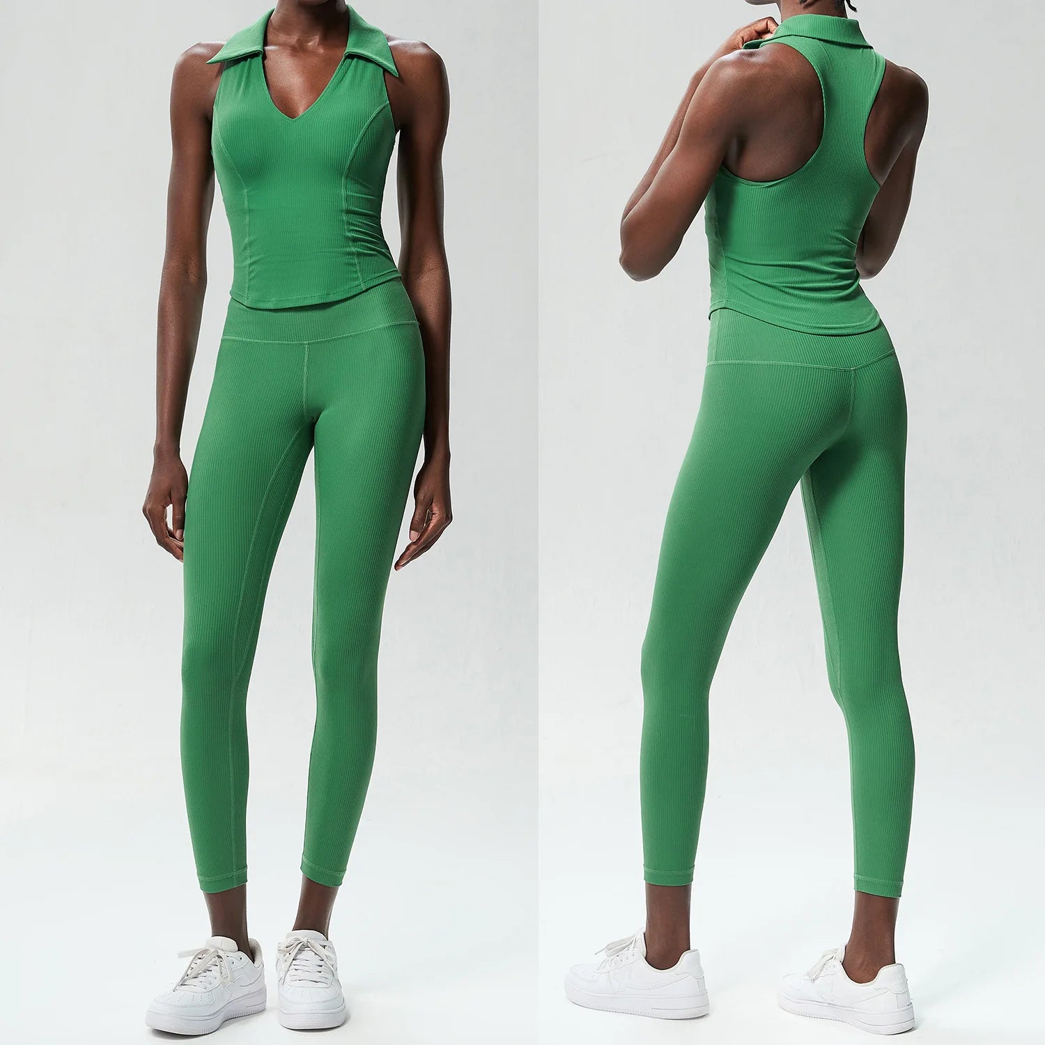 Conjunto Fitness Blusa Polo e Calça  Feminino 2 Peças Fit Diamond – Ribbed Seamless Slim Fit