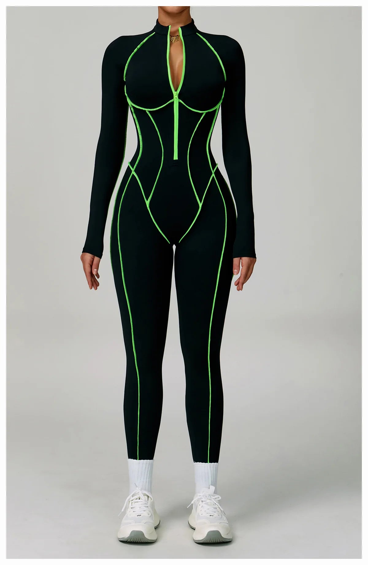 Macacão Fitness Feminino Curto com Manga Longa e Zíper – One Piece | Fit Diamond