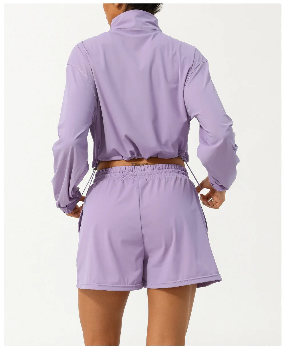 Conjunto Fitness Feminino Fit Diamonds Outdoor — Top Manga Longa + Legging com Bolsos e Secagem Rápida