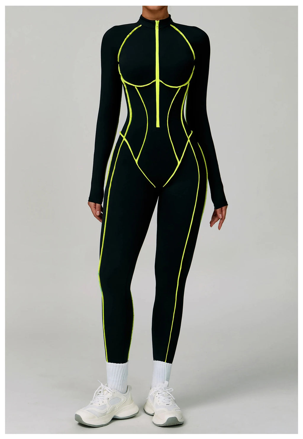 Macacão Fitness Feminino Curto com Manga Longa e Zíper – One Piece | Fit Diamond