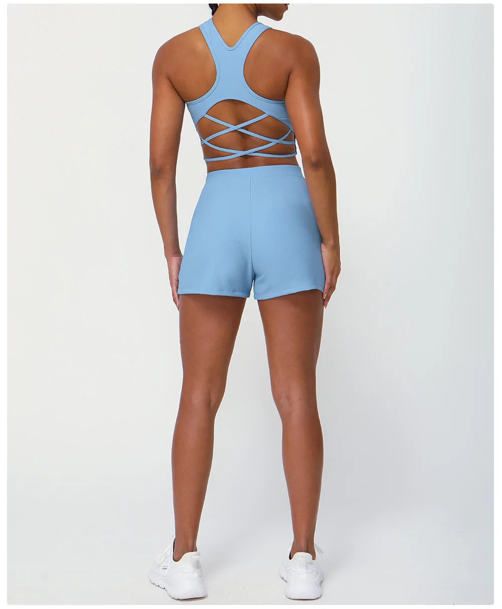 Conjunto Fitness Diamond Active Short 2 Peças Top Cropped e Short Anatômico com Bolsos Funcionais