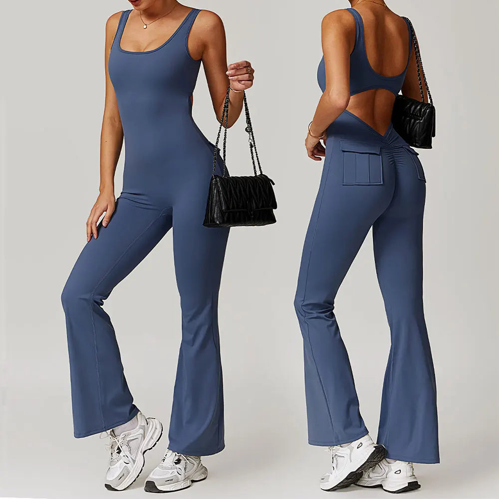 Macacão Fitness Feminino Decote V nas Costas com Bolsos – One Piece | Fit Diamond