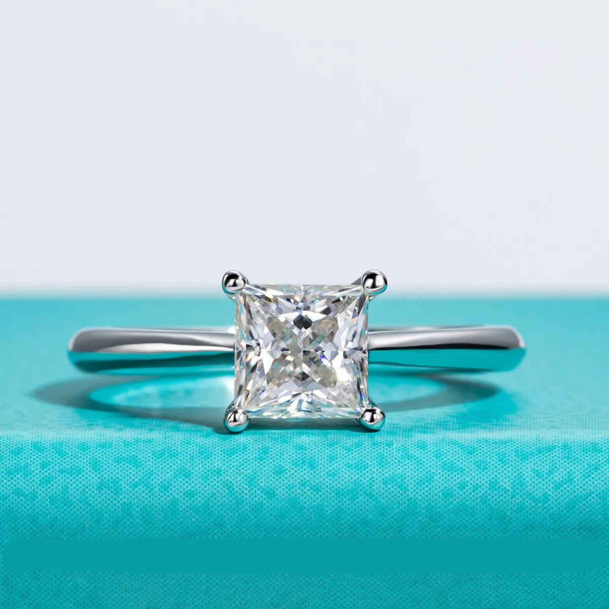 Anel de Noivado Solitário Moissanita Princess Cut 1.2ct D Color em Prata 925