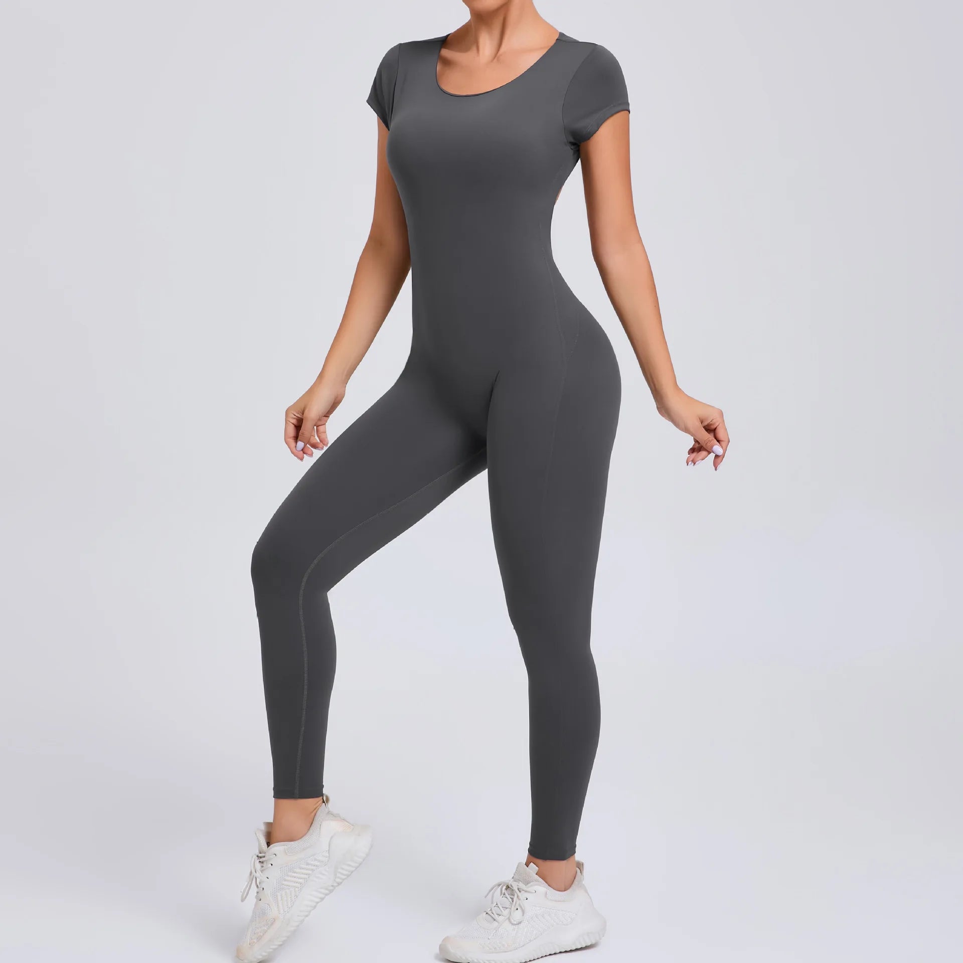 Macacão Fitness Feminino One Piece – Manga Curta, Modelagem Push Up, Yoga & Treino Fit Diamond