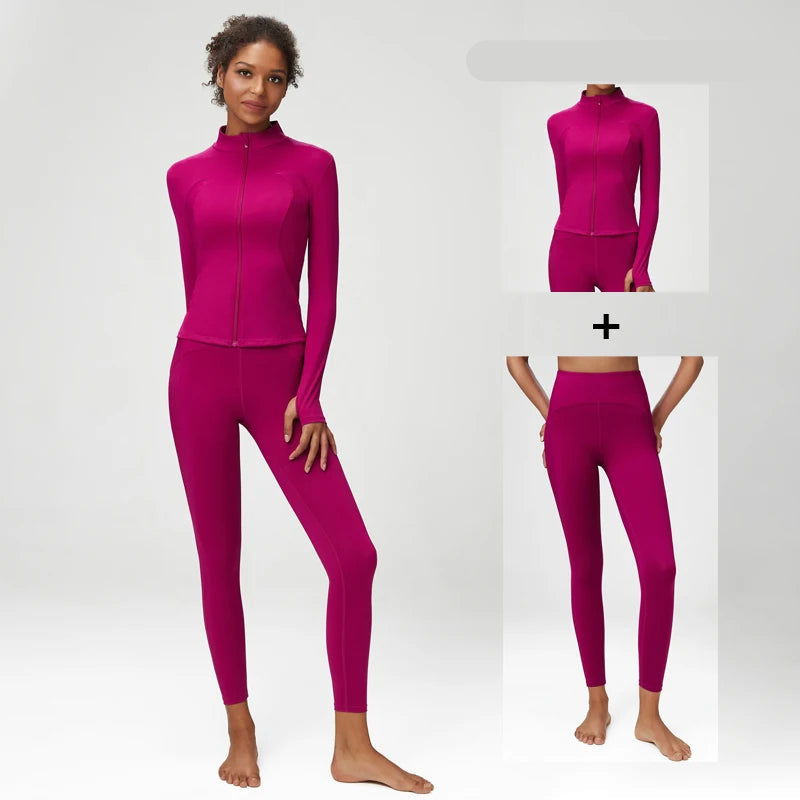 Conjunto Fitness Feminino 2 ou 3 Peças Fit Diamond – Top + Legging + Jaqueta Slim Fit
