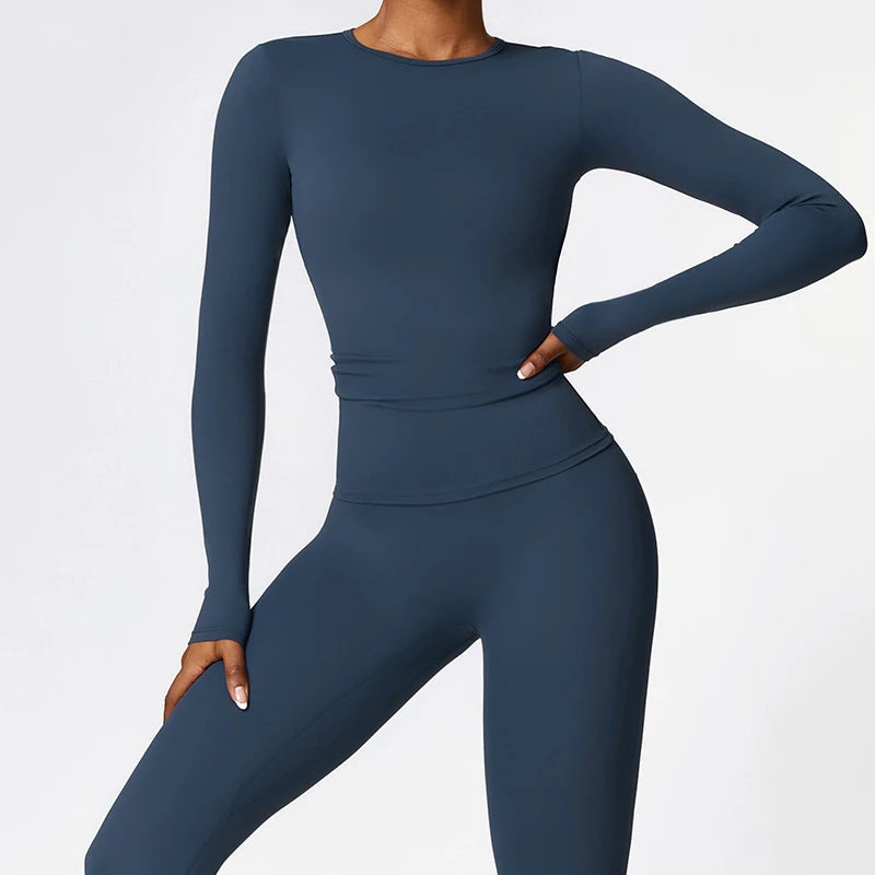 Conjunto Fitness Feminino Fit Diamonds 2 Peças — Top Manga Longa + Legging Buttery Soft de Secagem Rápida