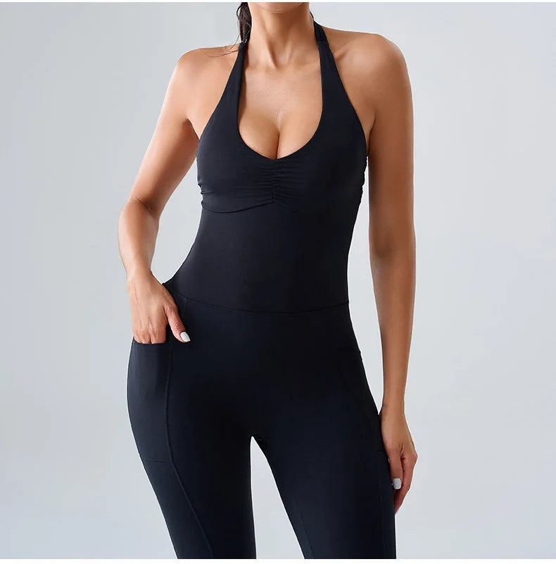 Macacão Fitness Feminino Sem Manga com Bolsos – Push Up One Piece | Fit Diamond