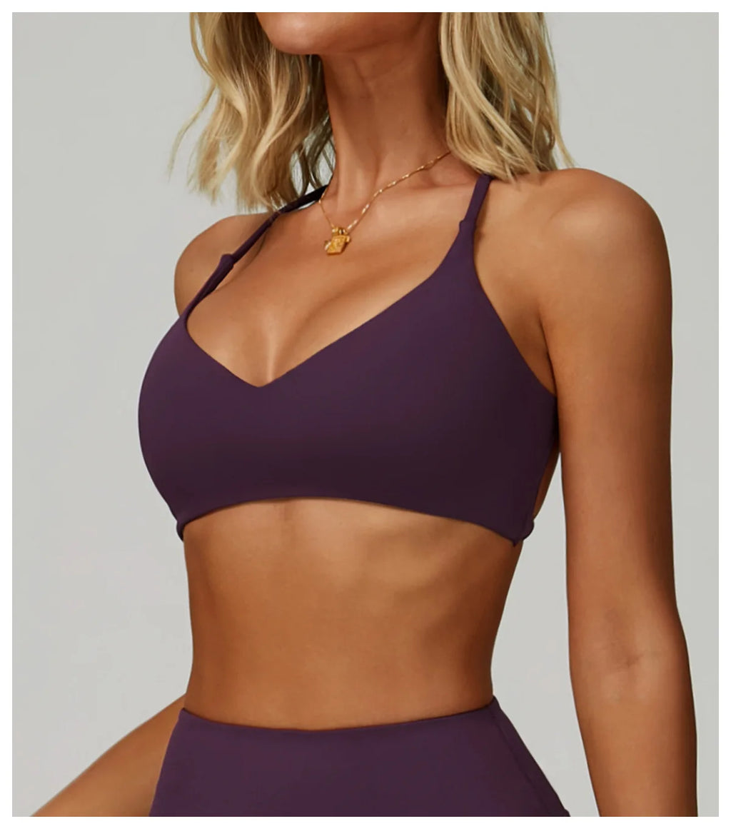 Top Esportivo Feminino Fit Diamond | Cross Shoulder Push Up, Secagem Rápida e Suporte Shockproof