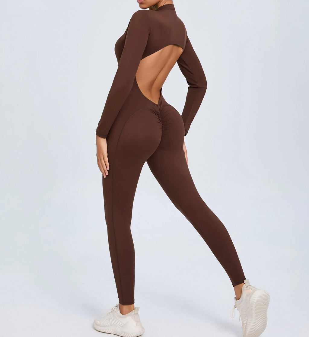 Macacão Fitness Feminino Longo – Manga Comprida, Decote Aberto & Zíper Frontal | One Piece Fit Diamond