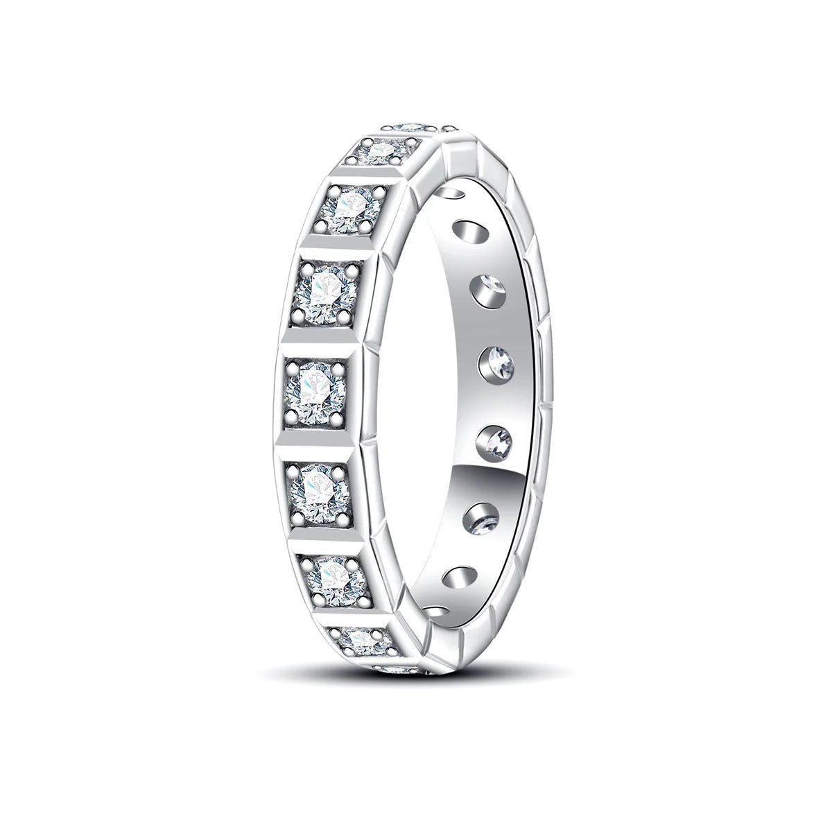 Anel Eternity de Moissanita 2.2mm D Color VVS1 em Prata 925 com Banho de Ouro 18K
