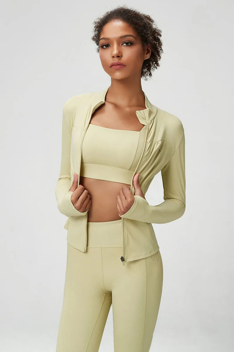 Conjunto Fitness Feminino 2 ou 3 Peças Fit Diamond – Top + Legging + Jaqueta Slim Fit