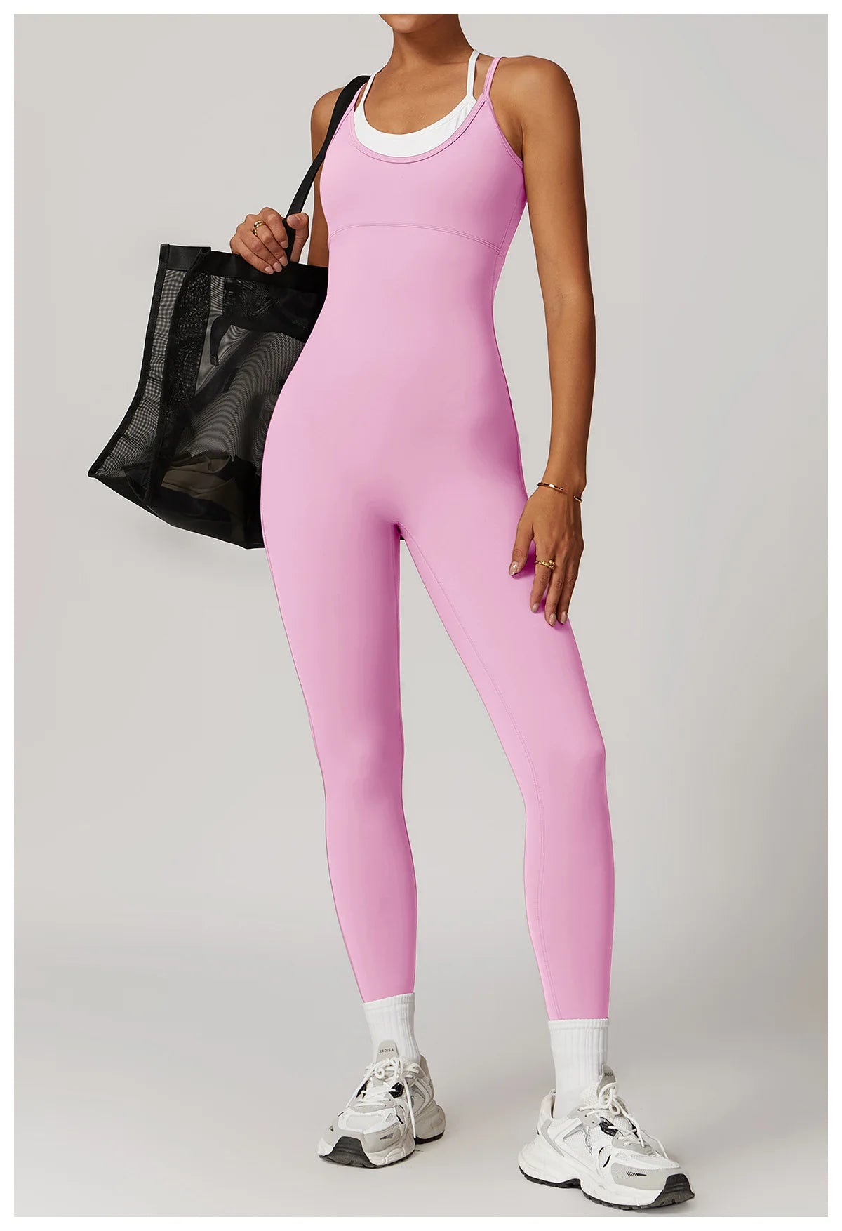 Macacão Fitness Feminino Color Block Costas Cruzadas com Bolsos | Fit Diamond