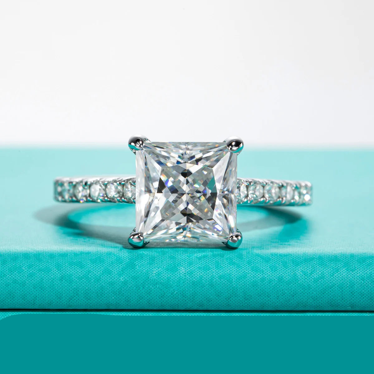 Conjunto de Noivado e Casamento Moissanita Princess Cut 3ct D Color em Prata 925