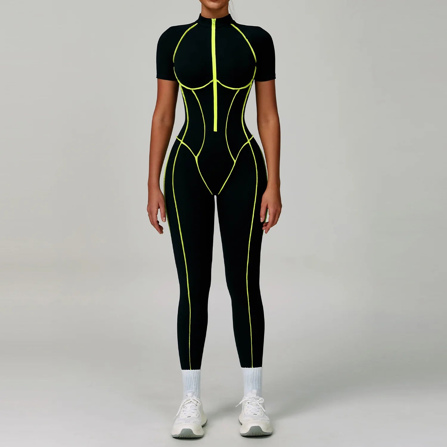 Macacão Fitness Feminino Manga Curta com Zíper – Push Up One Piece | Fit Diamond