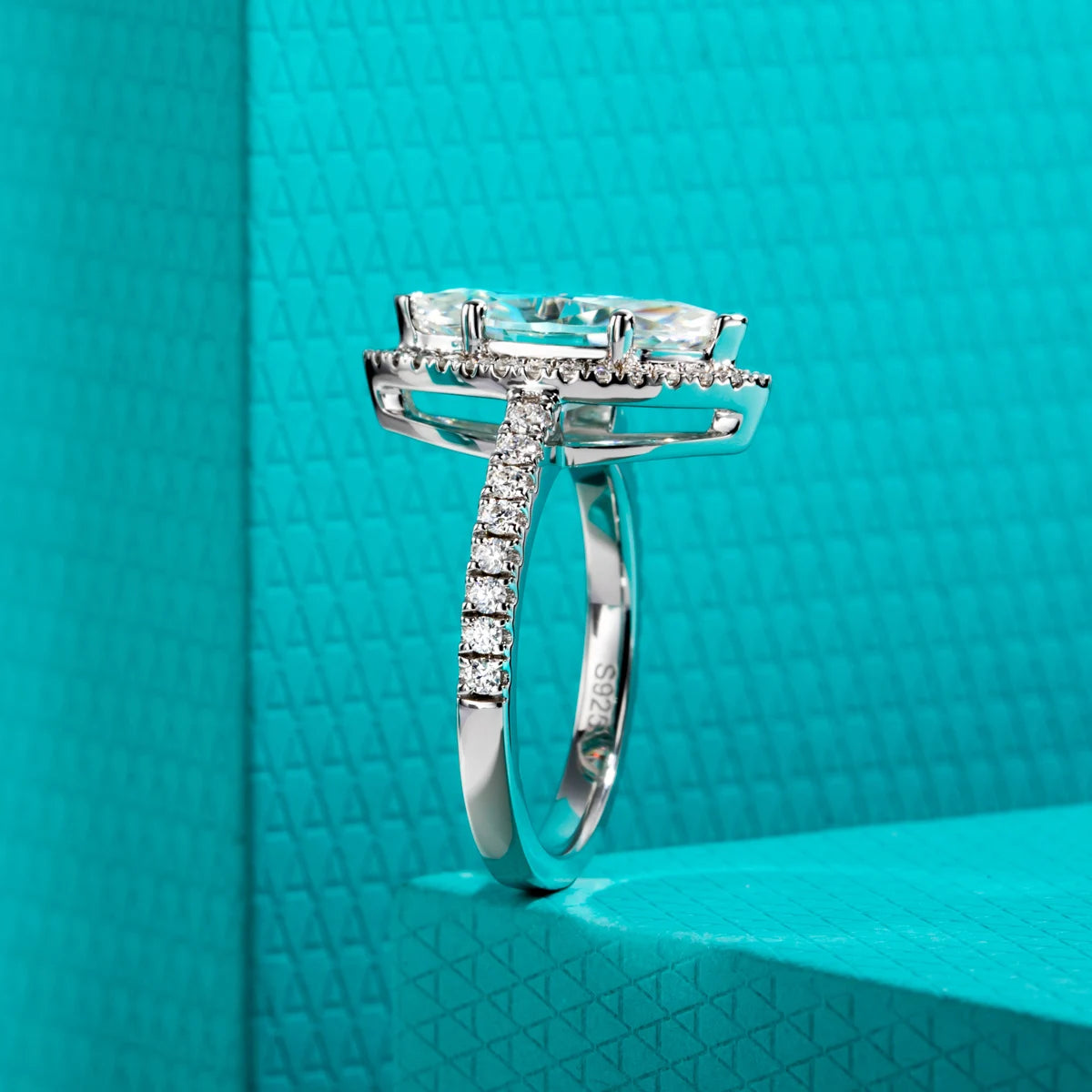 Anel Halo de Noivado com Moissanita Marquise 3ct em Prata 925 – Cor D VVS1, Luxo Feminino
