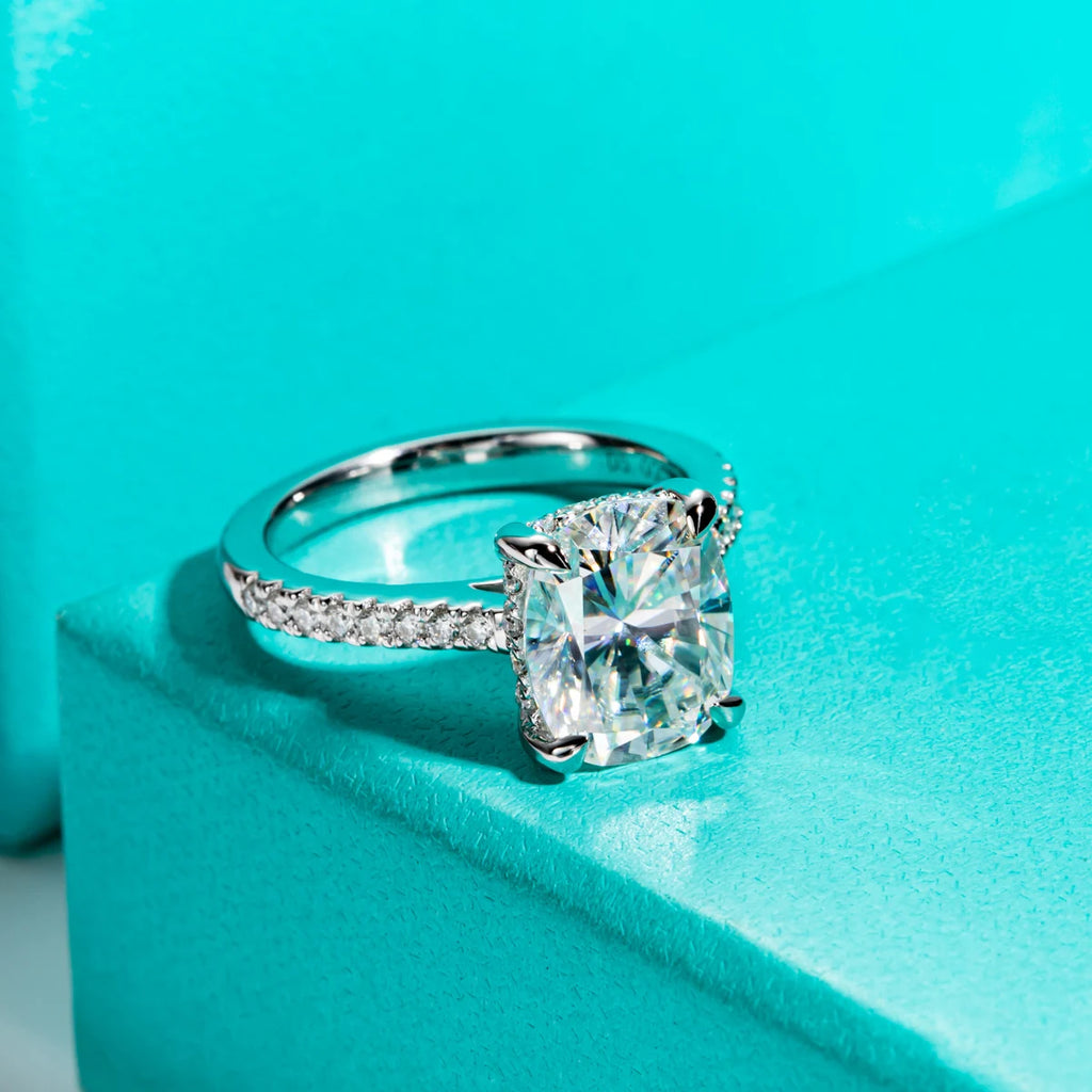 Anel de Noivado Moissanita Cushion Cut 5ct em Prata 925