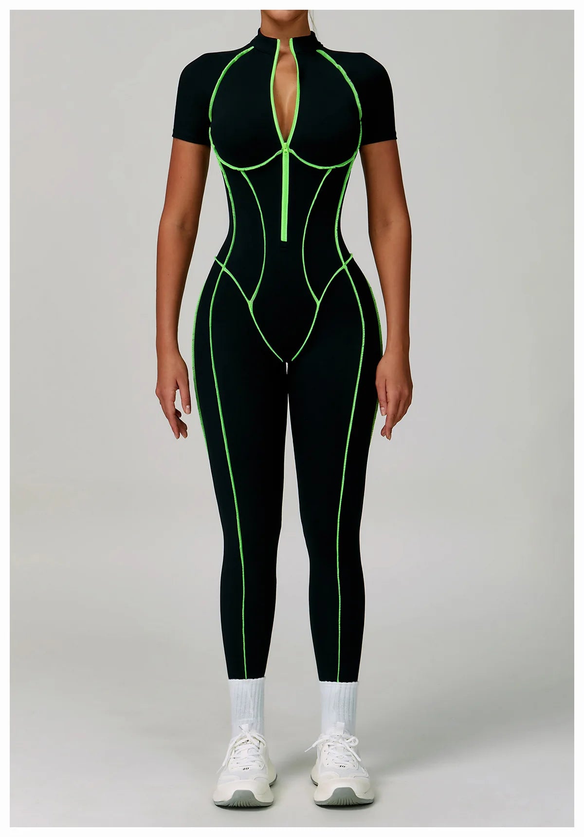 Macacão Fitness Feminino Manga Curta com Zíper – Push Up One Piece | Fit Diamond