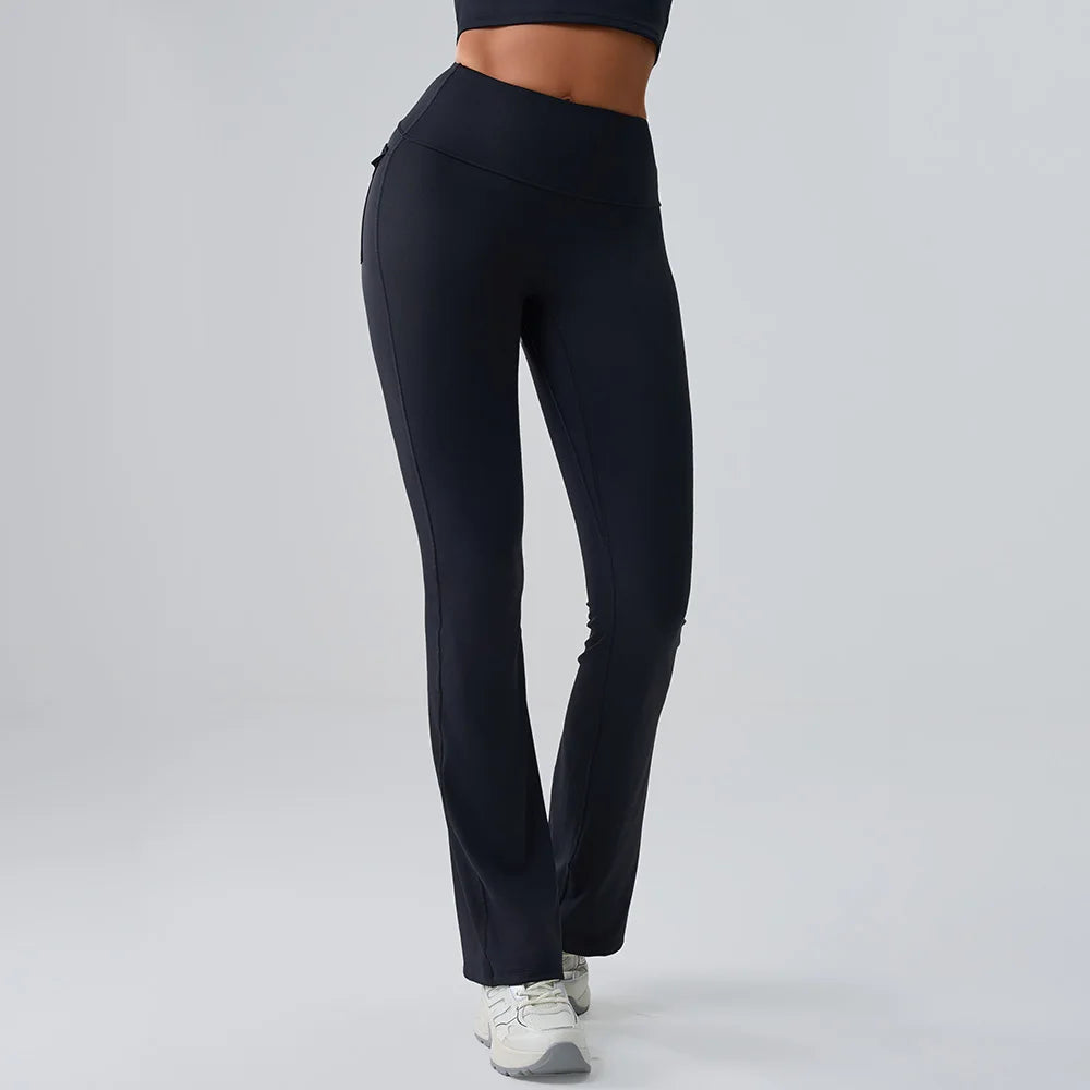 Calça Flare Fitness Push Up – Cintura Alta, Super Elástica, com Bolsos e Boca de Sino