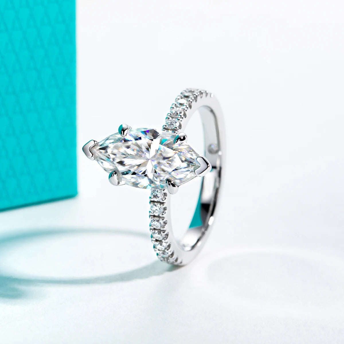 Anel de Noivado com Moissanita Marquise 3ct em Prata 925 – Cor D VVS1, Clássico de Luxo Feminino