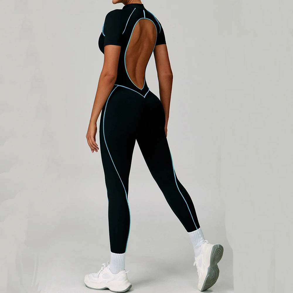 Macacão Fitness Feminino Manga Curta com Zíper – Push Up One Piece | Fit Diamond