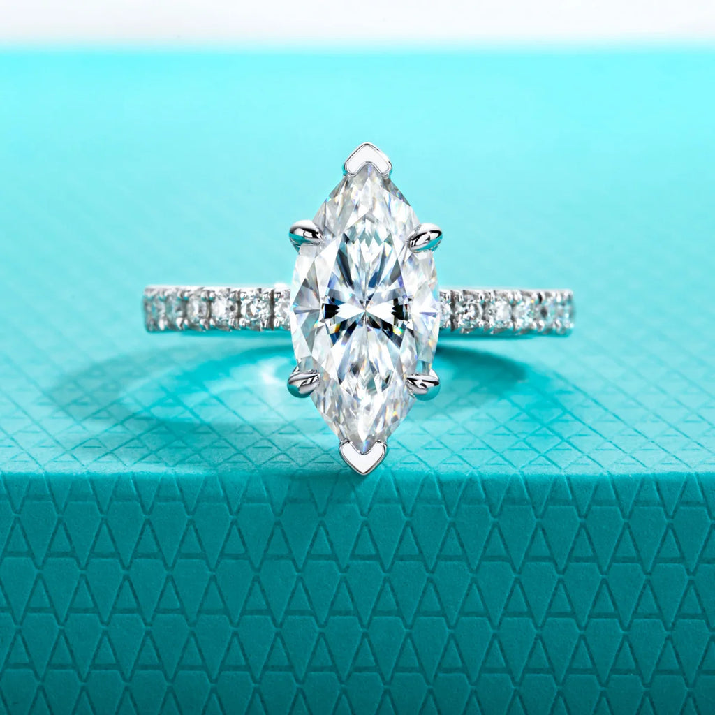 Anel de Noivado com Moissanita Marquise 3ct em Prata 925 – Cor D VVS1, Clássico de Luxo Feminino