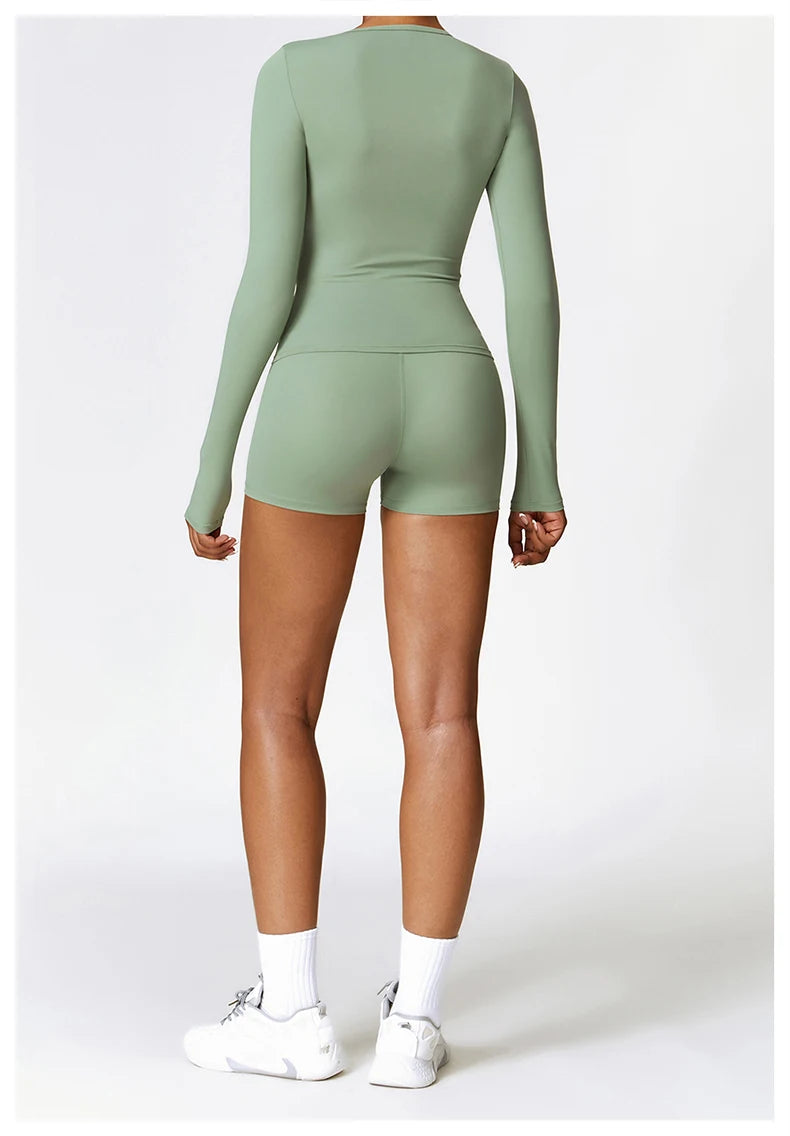 Conjunto Fitness Feminino Fit Diamonds 2 Peças — Top Manga Longa + Legging Buttery Soft de Secagem Rápida