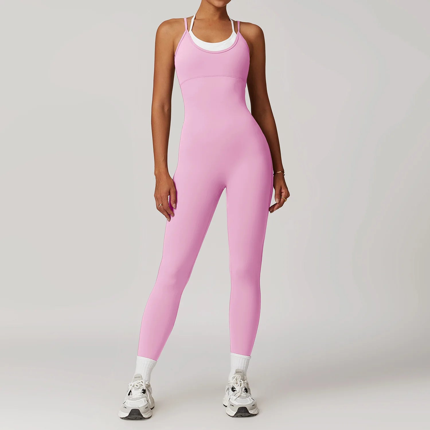 Macacão Fitness Feminino Color Block Costas Cruzadas com Bolsos | Fit Diamond