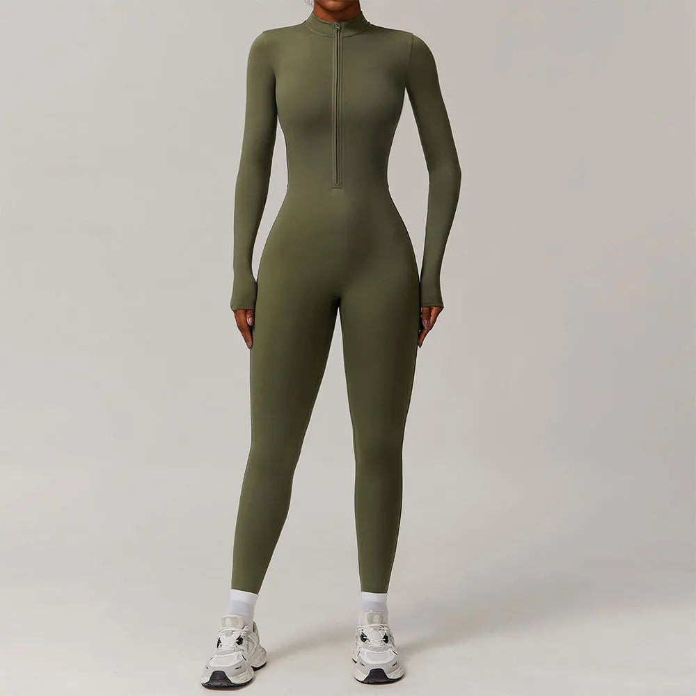 Macacão Fitness Feminino Manga Longa Inverno com Zíper – Push Up One Piece | Fit Diamond